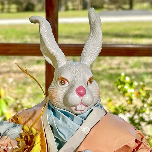 ▪️VTG▪️1990's Mr & Mrs Rabbit Mixed Media 10 & 9/12 Inch Paper Mâché Figures - Picture 5 of 16